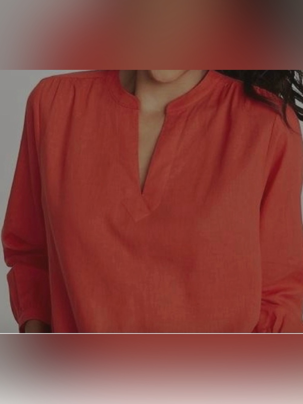 Old Navy Coral Linen Blend Split-Neck Top
